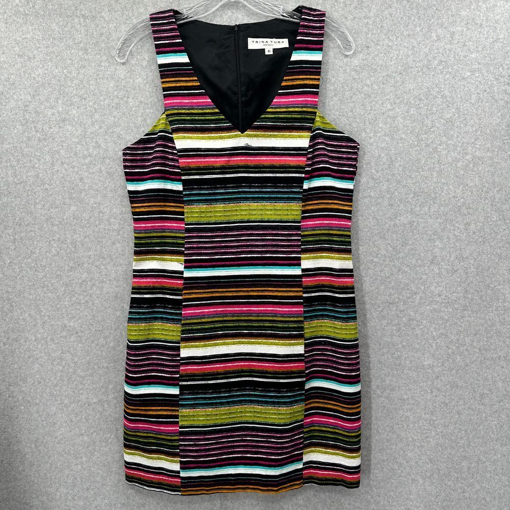 Trina Turk Women's Sheath Dress V Neck Sleeveless Bold Colorful Lined Size 6‎
